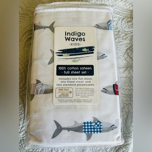 Indigo Waves Kids 100% Cotton Full Sheet Set